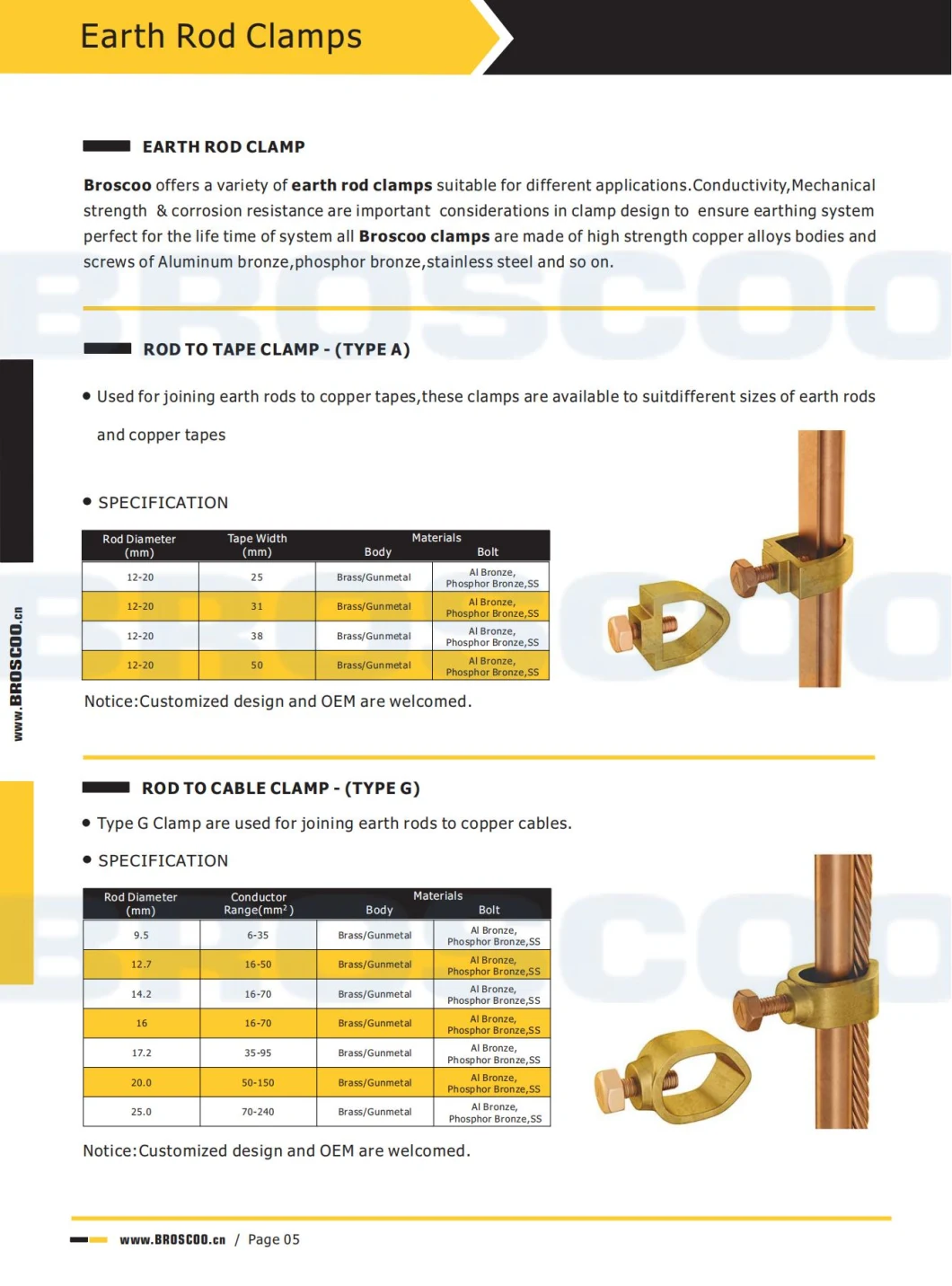 Rod to Cable Clamp C Type Copper Grounding Earthing Accessories